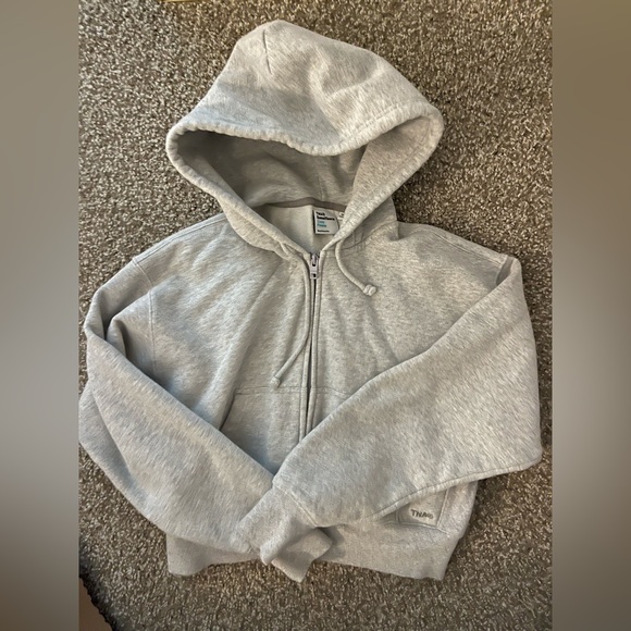 TNA Heather Chrome Cozy Sweatfleece Boyfriend Boxy Zip Hoodie - Picture 4 of 5